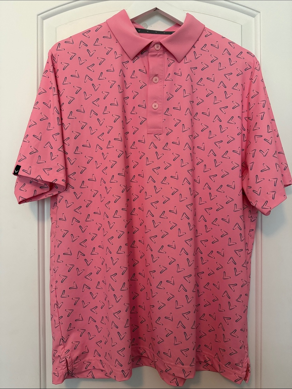 Callaway Pink Short-Sleeve Polo with All-Over Chevron Print